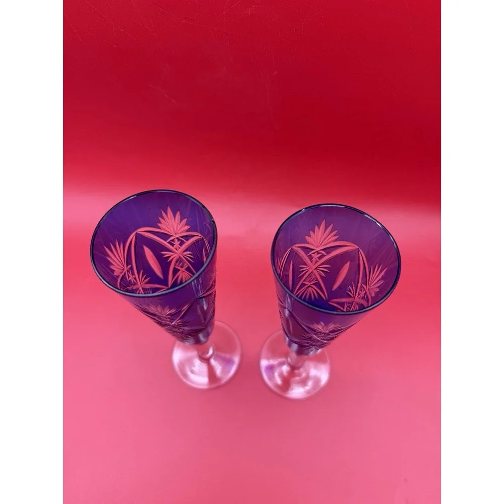 2 Vintage Bohemia Czech Cobalt Blue 